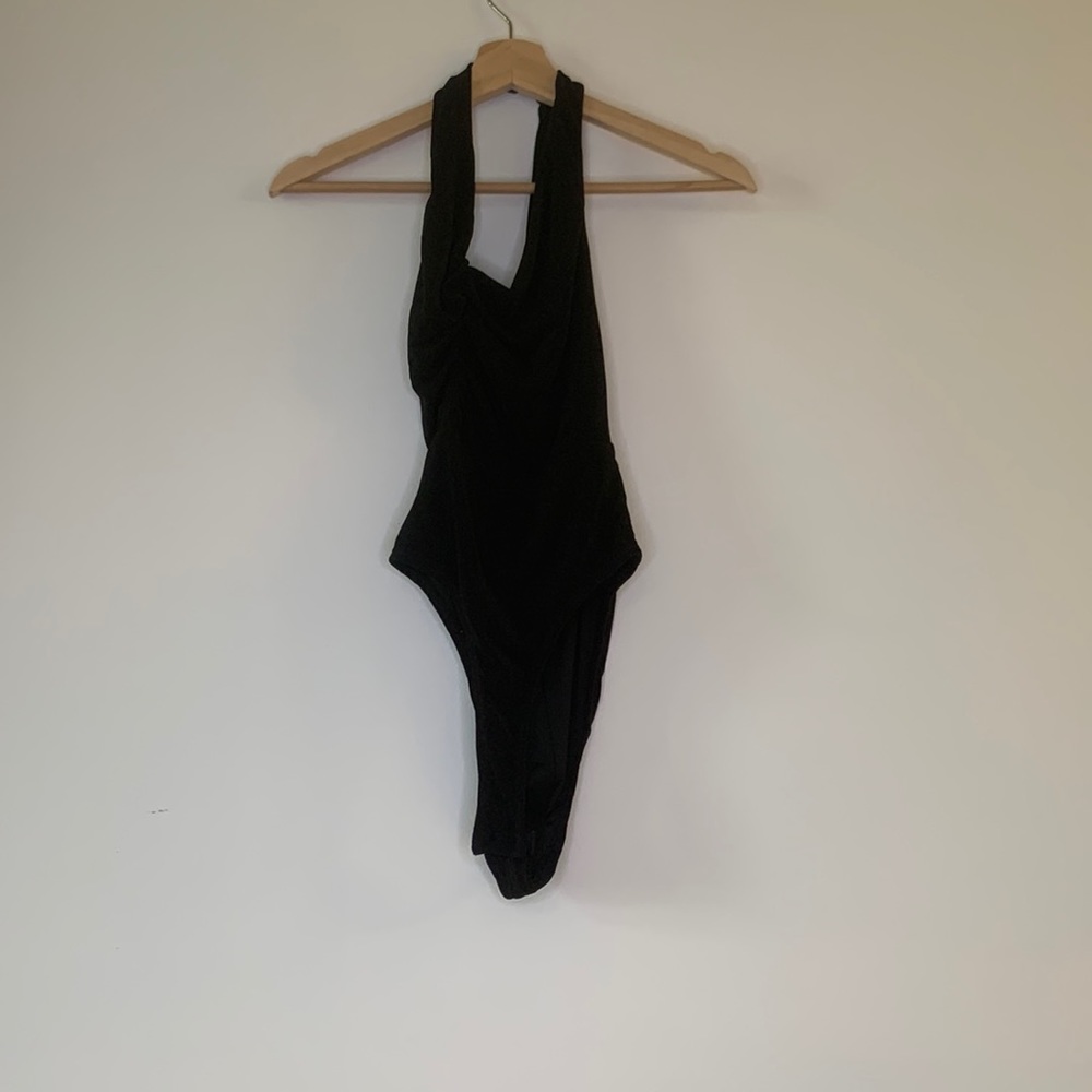 Hello molly black asymmetric bodysuit. XS